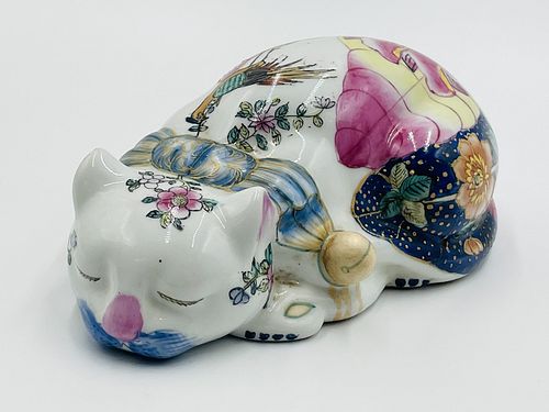 Chinese Famille Rose Porcelain Sleeping Cat