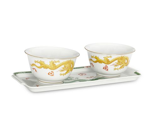 Three Meissen "Ming Dragon" porcelain table items
