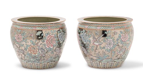 A pair of Chinese stoneware fish bowls