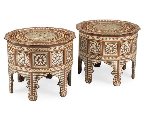 A pair of Damascus inlaid tables