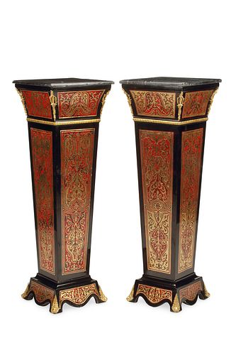 A pair of French Louis XVI-style Boulle pedestals