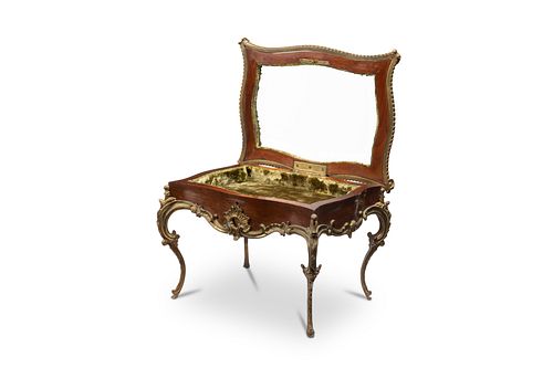 A French miniature vitrine jewelry chest