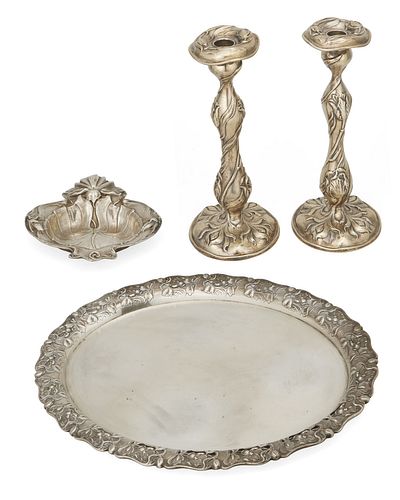 A group of Art Nouveau sterling silver table items