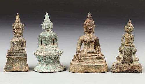 4 Antique Bronze Buddhas (Tribal), 18th/19th Century