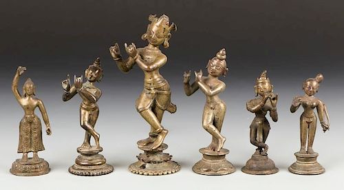 Six 18th/19th C. Bronze Krishna/Radha/Buddha Statues