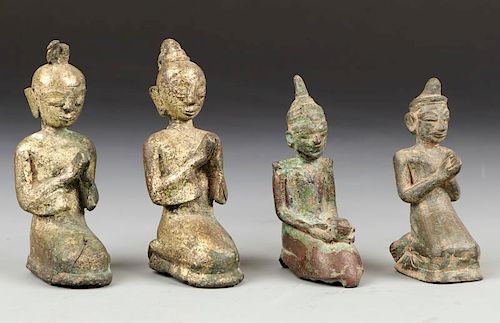 4 Antique Bronze Burmese/Thai Monks, 18th/19th C