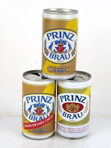 1975 Lot of 3 Prinz Brau Beer Cans 12oz Anchorage, Alaska