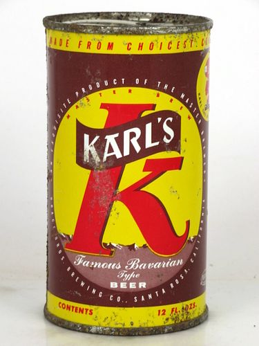 1957 Karl's Beer 12oz Flat Top Can 87-01 Los Angeles, California