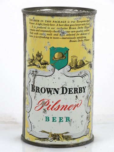 1942 Brown Derby Pilsner Beer 12oz Flat Top Can OI-133 San Francisco, California