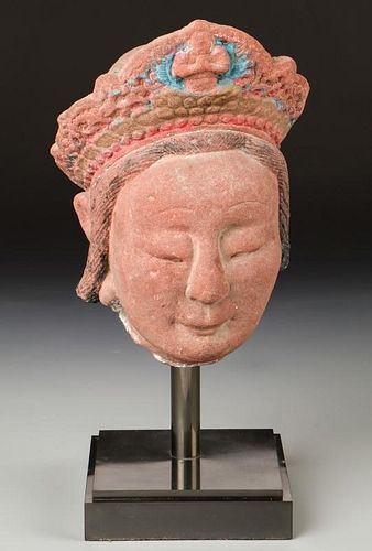 19th c. Chinese Sandstone Kwan Yin Sculpture