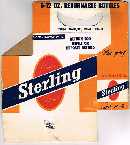 1953 Sterling Beer Six Pack Bottle Carrier Six-pack Holder Evansville, Indiana