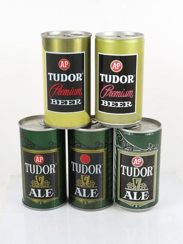 1977 Lot of 5 Tudor Beer Cans A&P Stores 12oz Cumberland, Maryland