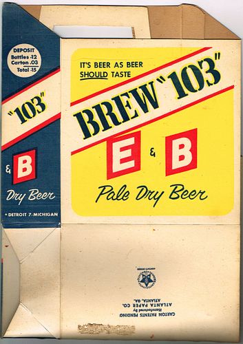 1955 E&B Brew 103 Beer Six Pack Bottle Carrier Six-pack Holder Detroit, Michigan