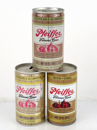 1979 Lot of 3 Pfeiffer Famous Beer Cans 12oz Detroit (Frankenmuth), Michigan
