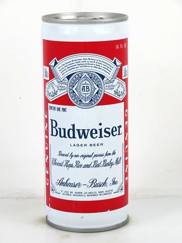 1973 Budweiser Lager Beer 16oz One Pint Tab Top Can T143-15 Saint Louis, Missouri