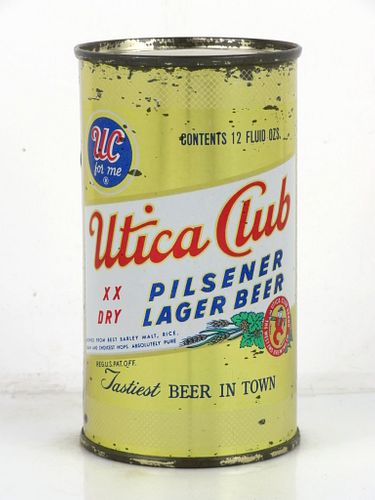 1953 Utica Club Pilsener Lager Beer 12oz Flat Top Can 142-24 Utica, New York