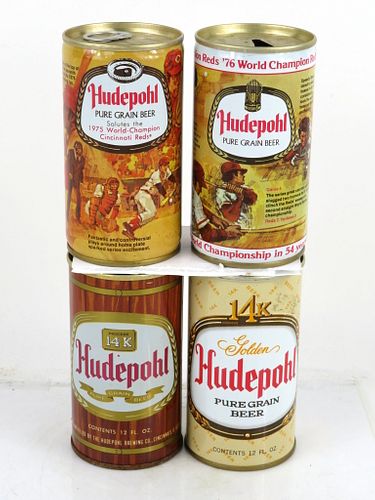 1973 Lot of 4 Hudepohl Baseball Beer Cans 12oz Cincinnati, Ohio