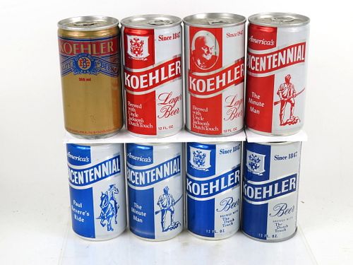 1973 Lot of 8 Koehler Beer Cans W/bicentennial 12oz Erie, Pennsylvania
