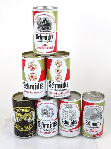 1976 Set of 7 Schmidt Bicentennial Beer Cans 12oz Philadelphia, Pennsylvania