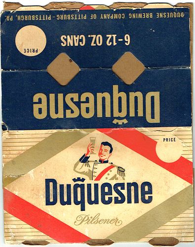 1957 Duquesne Beer (12oz cans) Six Pack Can Carrier Six-pack Holder Pittsburgh, Pennsylvania
