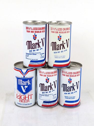 1977 Lot of 5 Mark V Dietetic Beer 12oz Cans Pittsburgh, Pennsylvania