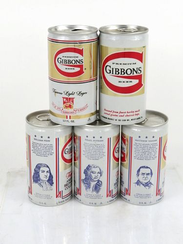 1976 Lot of 5 Gibbon's Beer Cans Incl. Presidents 12oz Wilkes-Barre, Pennsylvania