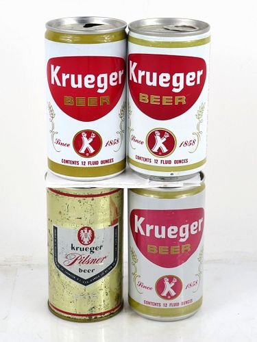 1973 Lot of 4 Krueger Beer 12oz Cans Cranston, Rhode Island