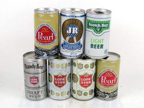 1973 Lot of 7 Pearl/Lone Star Brewery Beer 12oz Cans San Antonio, Texas