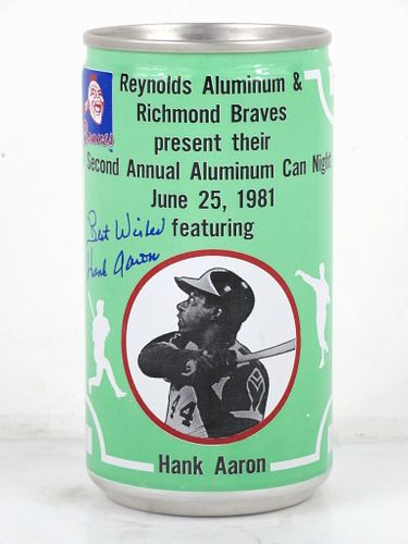 1981 Reynolds Aluminum Bob Feller Can 12oz Tab Top Can No Ref. Chicago, Virginia