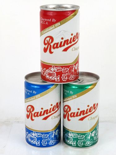 1977 Set of 3 Rainier BCCA Chapter Beer 12oz Cans , 