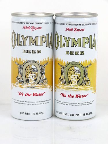 1975 Lot of Two Olympia Beer Aluminum 16oz One Pint Tab Top Cans Tumwater, Washington