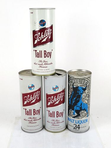 1975 Lot of 4 Different Schlitz Tall Boy Beer Cans 24oz Milwaukee, Wisconsin