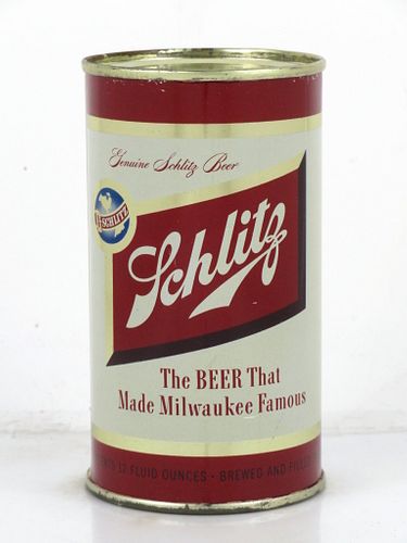 1954 Schlitz Beer 12oz Flat Top Can 129-27.2 Milwaukee, Wisconsin