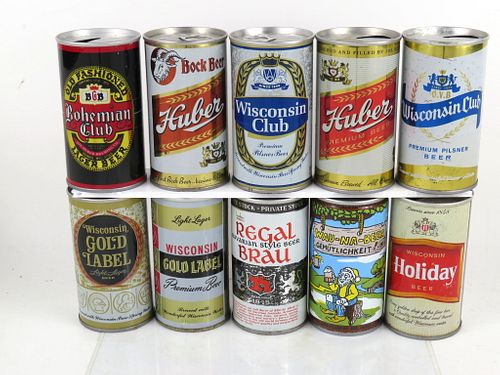 1977 Lot of 10 Huber Brewing Co. Beer 12oz Cans Monroe, Wisconsin