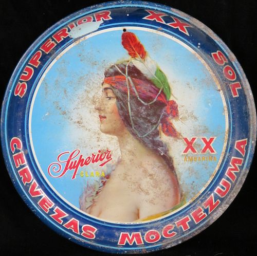 1940 Moctezuma Superior XX Sol Beer 13 inch Serving Tray Orizaba, Mexico