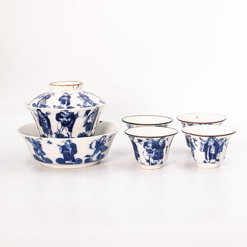 A Blue And White Porcelain Tea Set | ชุดน้ำชา (ชุดจีน) กระเบื่องเคลือบน้ำเงินขาว
