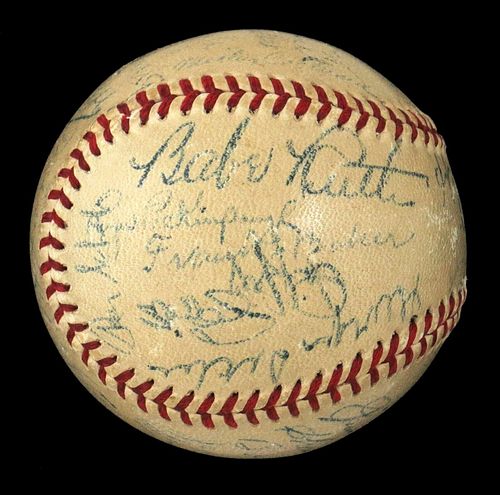 Babe Ruth Ty Cobb Cy Young Jimmie Foxx Tris Speaker 34 Sigs Signed Baseball JSA