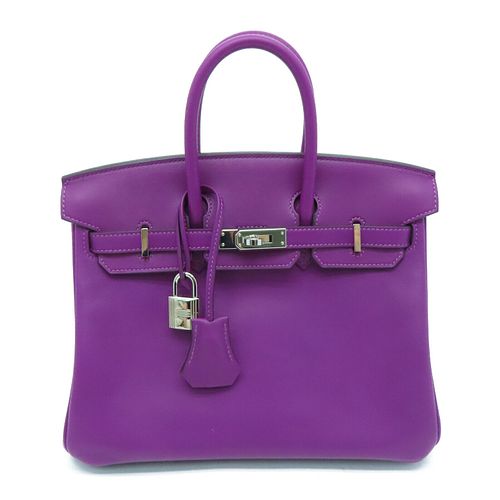 Hermes PHW Birkin 25 Handbag Swift Leather Anemone Purple