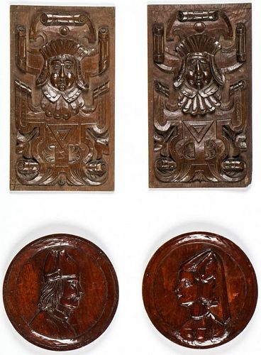 4 Relief Carved Oak Artifacts