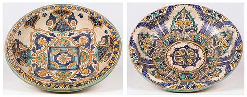 Two Antique Moroccan Polychrome Ceramic Bowls