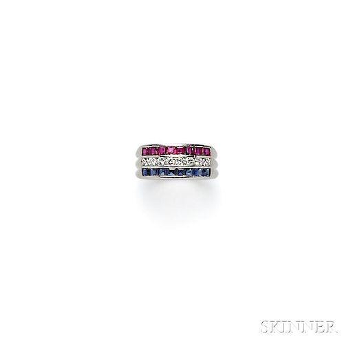 Platinum, Sapphire, Ruby, and Diamond Ring, Cartier