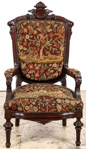 Aesthetic Victorian Needlepoint Throne Chair