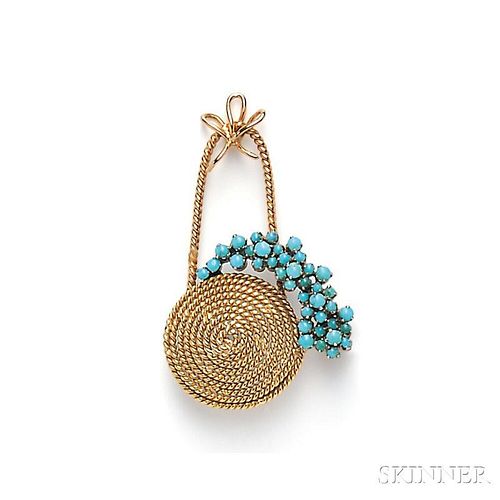 18kt Gold and Turquoise Brooch