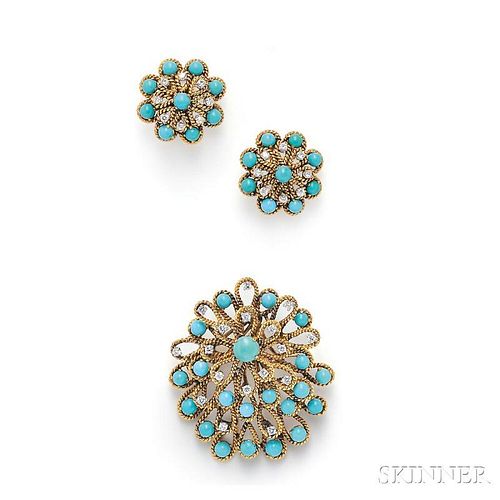 18kt Gold, Turquoise, and Diamond Suite