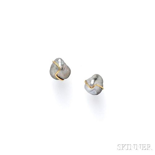 18kt Gold and Gray Baroque Pearl Earstuds, Tiffany & Co.