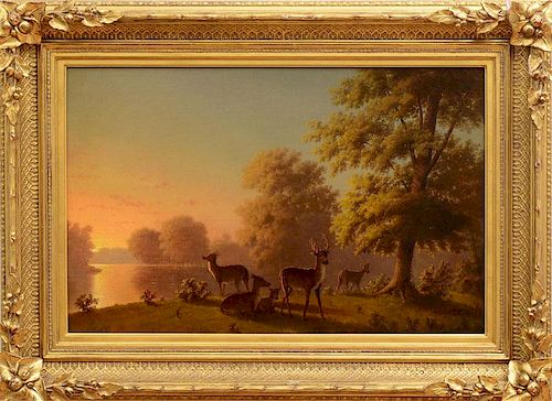 ATTRIBUTED TO ARTHUR FITZWILLIAM TAIT (1819-1905): DEER IN A LANDSCAPE