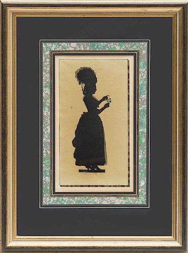 JOSEPH ADOLF SCHMETTERLING: FULL-LENGTH SILHOUETTE OF A LADY HOLDING A ROSE AND FOUR BUST PORTRAITS