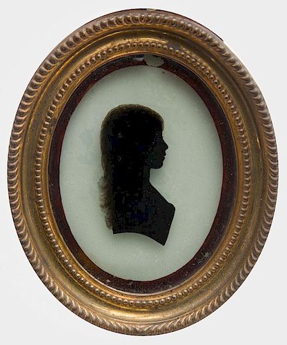 ATTRIBUTED TO RICHARD JORDEN: TWO SILHOUETTES ON GLASS; A SINGLE SILHOUETTE ON GLASS; AND A CUT-OUT FAMILY GROUP