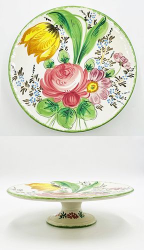 Vintage Hand Painted Cake Platter Stand, Made in Italy
