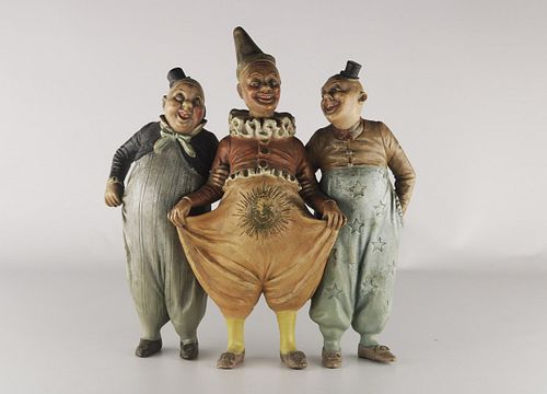 Rare and detailed figure of three clowns in terra cotta